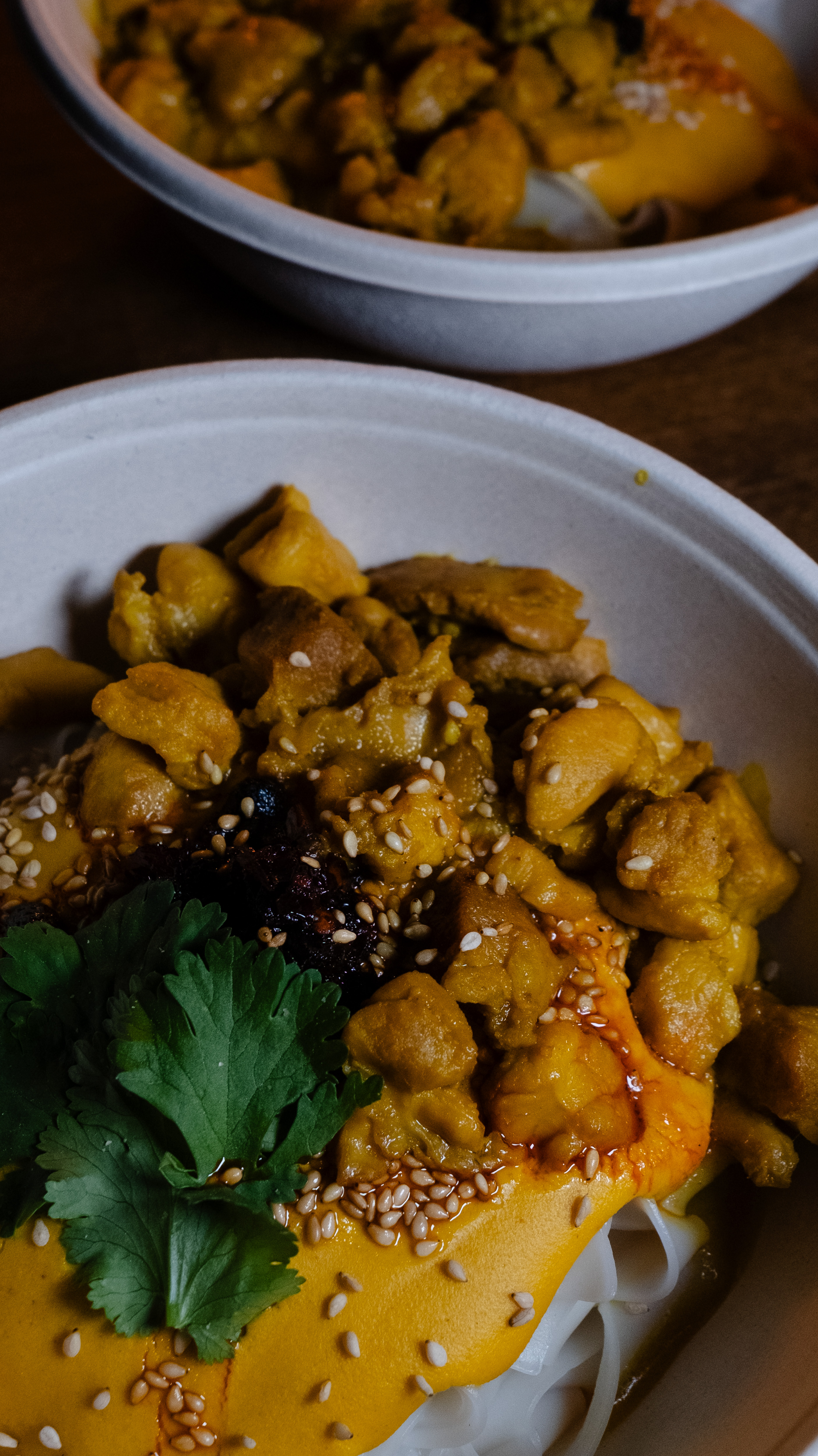 Okonomiyaki held at chest height